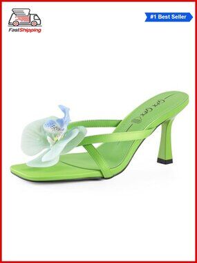 Women's Flower Kitten Heels Slide Sandals Slip On Open Toe Summer Heels